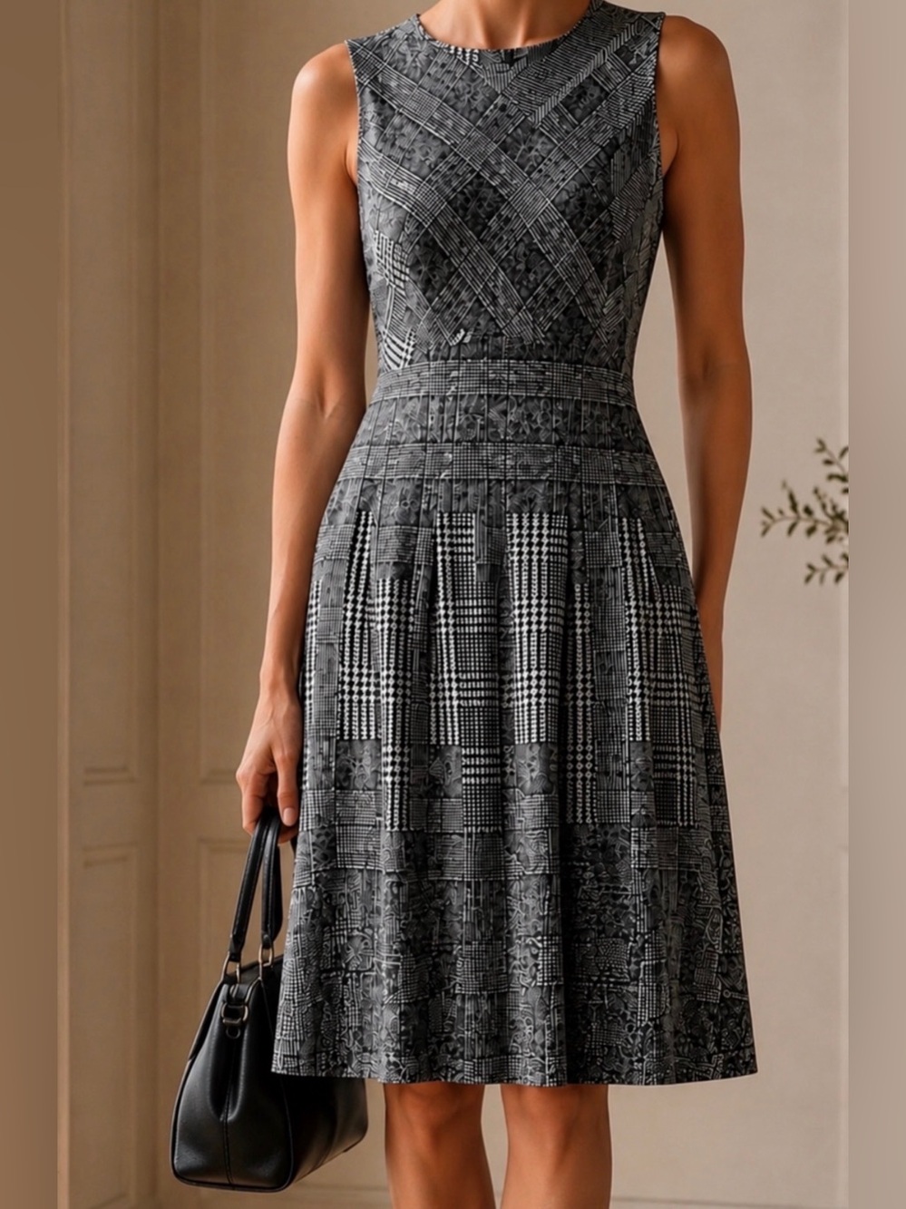 H&M Gray Patterned Midi Dress